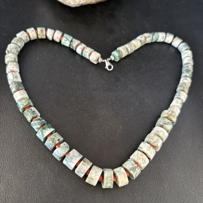 Native American Sterling Silver Necklace | Grey White Jasper Coral | 20" | 14430