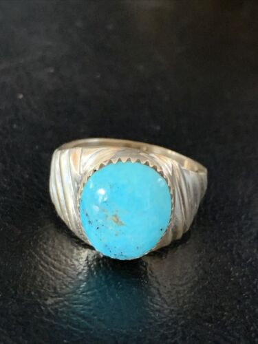 Southwestern Navajo Blue Kingman Turquoise Ring | Sterling Silver | Sz 9 | 14156