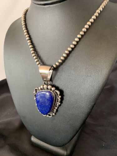Native American Navajo Blue Lapis Pendant Necklace | Sterling Silver | Authentic Handmade | 11849