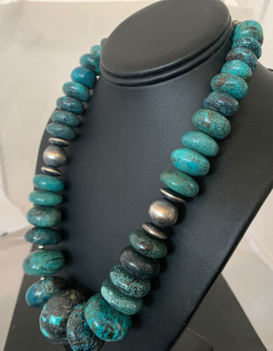 Navajo Pearls Sterling Silver Graduated Natural Blue Turquoise Necklace | Authentic Native American | 20" | 731