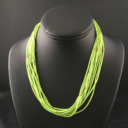 Navajo Green Gaspeite Heishi Necklace | 10 Strand | Sterling Silver | 17" | 10256