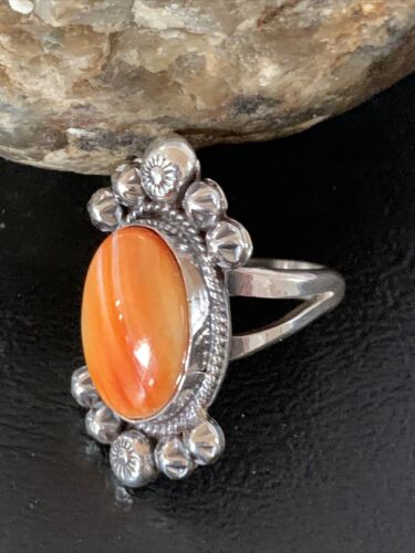 Navajo Orange Spiny Oyster Ring | Sterling Silver | Sz 9.5 | Authentic Native American Handmade | 13282