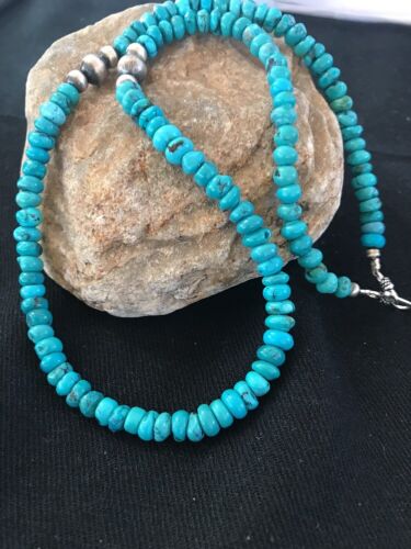 Native American Sterling Silver Turquoise Bead Necklace Pendant 21” 326