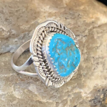 Navajo Blue Kingman Turquoise Ring | Sterling Silver | Sz 9 | Authentic Native American Handmade | 12214