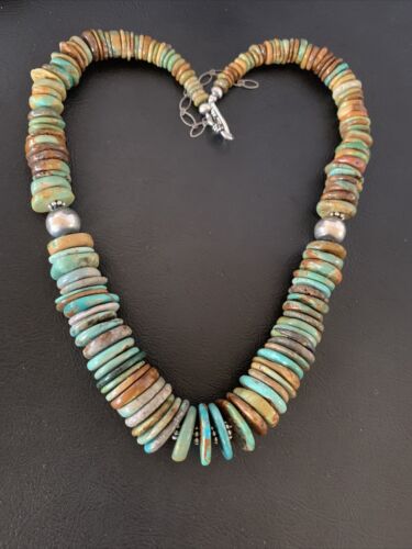 Navajo Blue Green Turquoise Necklace | Sterling Silver | Authentic Native American | 20" | 10216