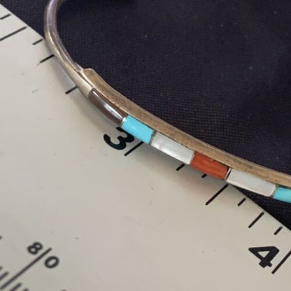 Navajo Multi-Color Bracelet | Sugilite Turquoise Coral | Sterling Silver | Authentic Native American Handmade | 13118