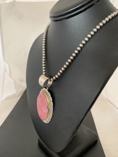 Native American Red Ruby Pendant Necklace | Sterling Silver | Handmade | 3" | 02186
