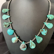 Southwestern Navajo Pearls Necklace | Sterling Silver Blue Turquoise Teardrop | 13149