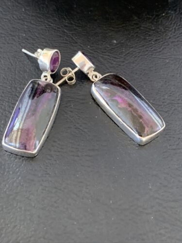 Navajo Purple Sugilite Amethyst Dangle Post Earrings | Sterling Silver | Authentic Native American Handmade | 1566