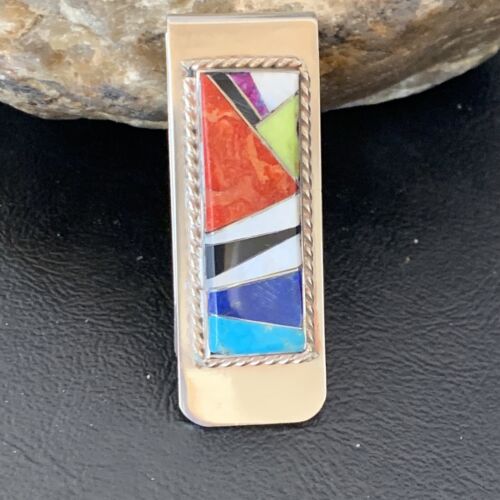 Men's Navajo Turquoise Money Clip | Sterling Silver Inlay | Authentic Native American Handmade | 11729