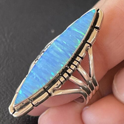 Native American Women's Navajo Blue Opal Ring | Sterling Silver | Sz 8 | 10307