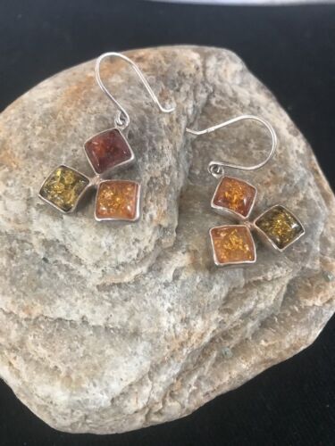 Southwestern Navajo Gold Amber Earrings | Sterling Silver Handmade | 1" | 13105
