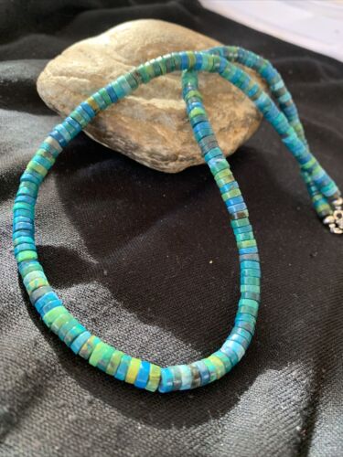 Navajo Pearls Azurite Heishi Necklace | Sterling Silver | 20" | Authentic Native American Handmade | 01037