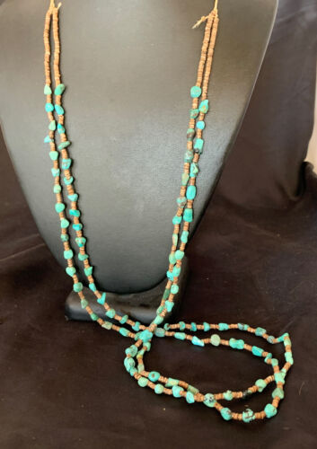 Native American Santo Domingo Shell Nugget Turquoise Necklace | 34" | 12001