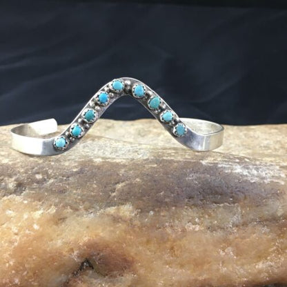 Navajo Old Pawn Blue Turquoise Bracelet | Sterling Silver | Authentic Native American Handmade | 10240