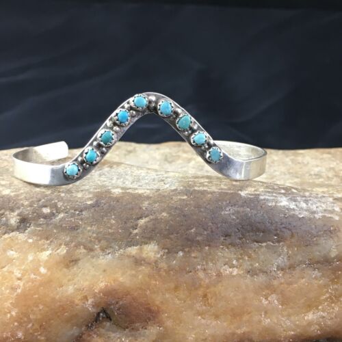 USA Navajo Old Pawn Sterling Silver Handmade Blue Turquoise Bracelet 10240