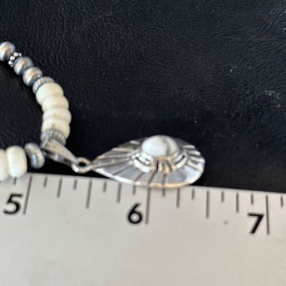 Navajo White Buffalo Turquoise Pendant Necklace | Sterling Silver | Authentic Native American Handmade | 14613