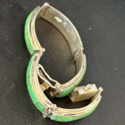 Women's Green Gaspeite Inlay Link Bracelet | Sterling Silver | 6.25" | 14526