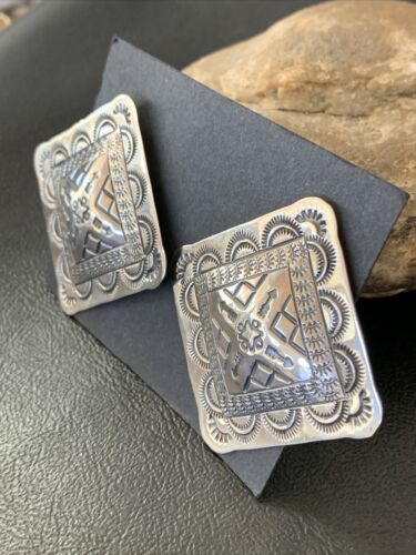 Southwestern Women's Navajo Stamped Earrings | Sterling Silver | Authentic Native American Handmade | 1672