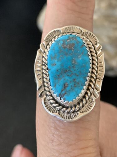 Southwestern Navajo Blue Kingman Turquoise Ring | Sterling Silver | Sz 9 | 12215