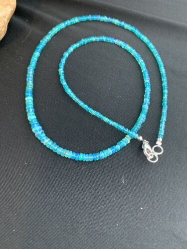 Native American Women's Blue Opal Bead Necklace | Sterling Silver | Authentic Handmade | 20" | 187