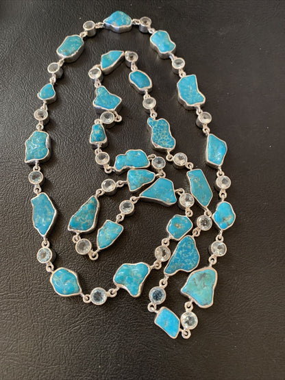 Navajo Blue Kingman Turquoise Topaz Pendant Necklace | Sterling Silver | 30" | 11783