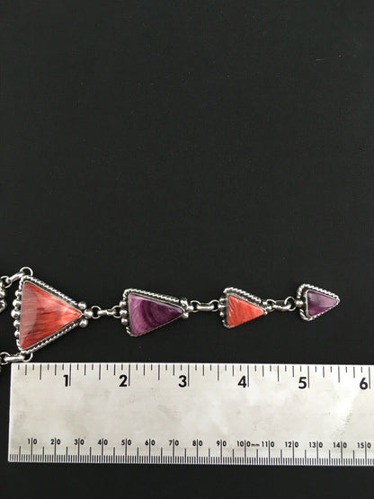 Navajo Spiny Oyster Pendant Necklace | Sterling Silver Lariat | Authentic Native American Handmade | 4904