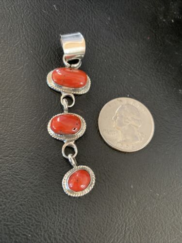 Navajo Red Coral Multi-Stone Necklace Pendant | Authentic Native American Sterling Silver | Multi-Stone | 13244 - Masha USA