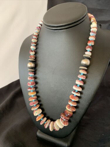 Navajo Purple Spiny Oyster & Turquoise Graduated Necklace | Sterling Silver | Authentic Native American | 20" | 11391