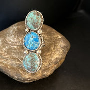 Navajo Blue Kingman Turquoise Cluster Ring | Authentic Native American Sterling Silver | Multi-Stone | Sz 8.5 | 14492