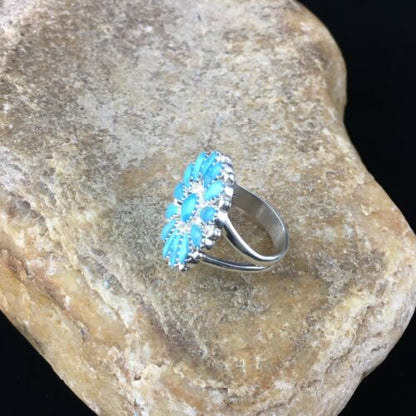 Navajo Blue Kingman Turquoise Cluster Ring | Authentic Native American Sterling Silver | Multi-Stone | Sz 7 | 10112