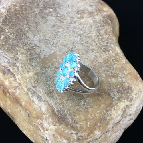 Navajo Blue Kingman Turquoise Cluster Ring | Authentic Native American Sterling Silver | Multi-Stone | Sz 7 | 10112