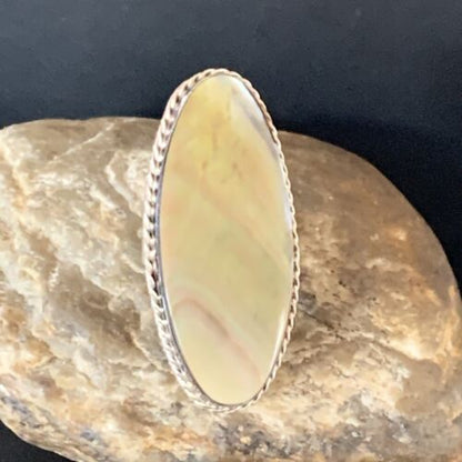 Native American Green Mother of Pearl Inlay Ring | Navajo Sterling Silver | Sz 7 | 12938 - Masha USA