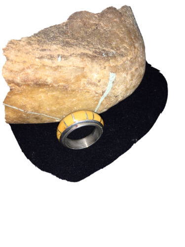 Navajo Women's Turquoise Inlay Ring | Yellow Gold & Sterling Silver | Sz 6.5 | 1795