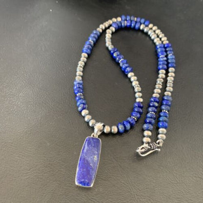 Navajo Blue Lapis Necklace Pendant | Sterling Silver | Authentic Native American Handmade | 11669 - Masha USA