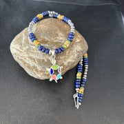Navajo Green Turquoise and Lapis Inlay Pendant Necklace | Sterling Silver | Authentic Native American Handmade | 14616