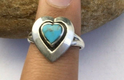 Navajo Heart Blue Turquoise Inlay Ring | Sterling Silver | Sz 5.5 | Authentic Native American Handmade | 01731
