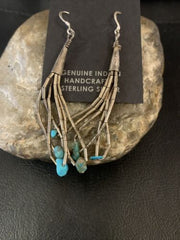 Old Pawn Liquid Silver Heishi Dangle Earrings | Turquoise Sterling | 2" | 13035