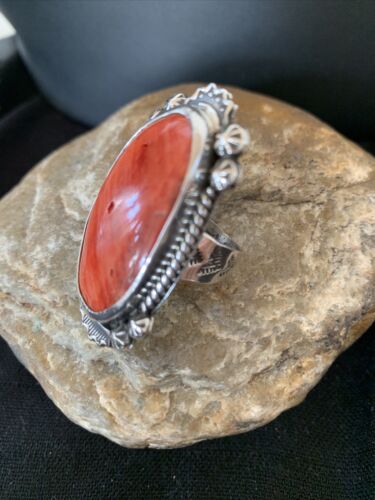 Southwestern Women's Navajo Red Spiny Oyster Ring | Sterling Silver | Sz 8 | 1003