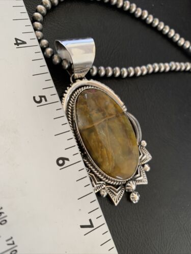 Men's Navajo Pearl Sterling Silver Necklace | Coffee Tiger's Eye Pendant | 11689