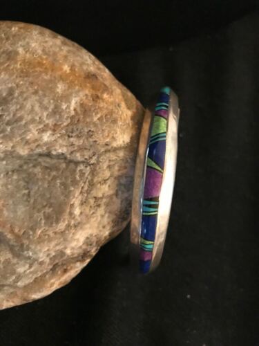 Men's Navajo Sterling Silver Inlay Bracelet | Turquoise Sugilite Lapis | Authentic Native American Handmade | 11703