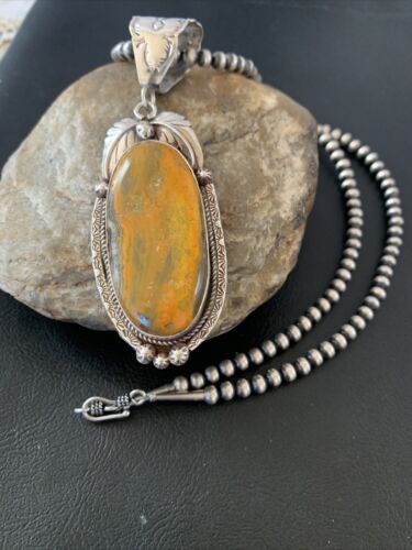Navajo Pearls Bumblebee Jasper Necklace Pendant | Sterling Silver | Authentic Native American Handmade | 01898