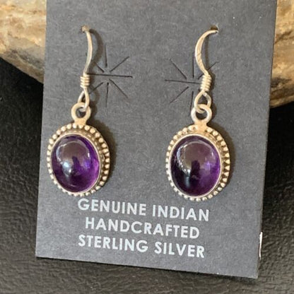 Navajo Purple Amethyst Dangle Drop Earrings | Sterling Silver | Authentic Native American Handmade | 12684