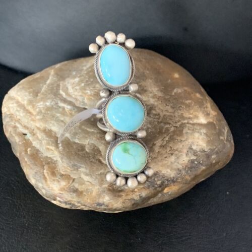 Navajo Blue Sonoran Gold Turquoise Multi-Stone Ring | Authentic Native American Sterling Silver | Sz 7 | 14064