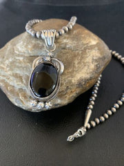 Native American Men's Navajo Pearls Necklace | Sterling Silver Black Onyx Pendant | 13090