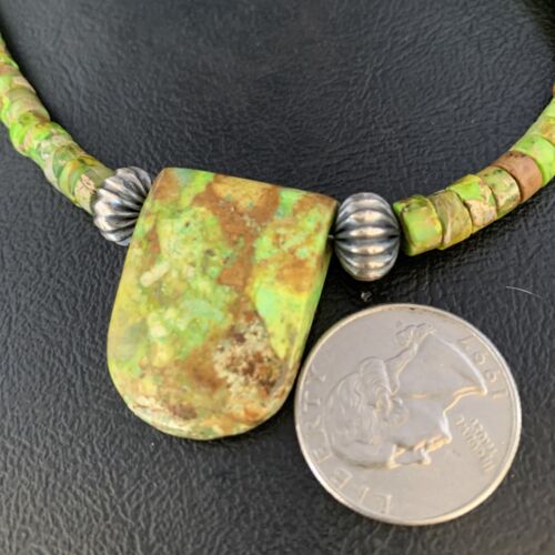 Navajo Green Gaspeite Turquoise Pendant | Sterling Silver | Authentic Native American Handmade | 13914 - Masha USA