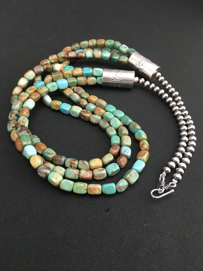 Southwestern 3-Strand Royston Green Turquoise Necklace | Sterling Silver | 26" | 1136