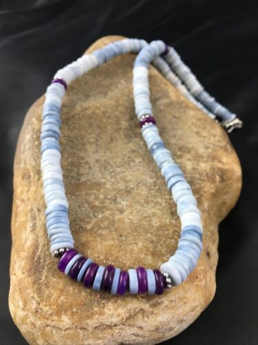 Navajo Purple Sugilite Blue Opal Bead Necklace | Sterling Silver | 21" | Authentic Native American Handmade | 10149