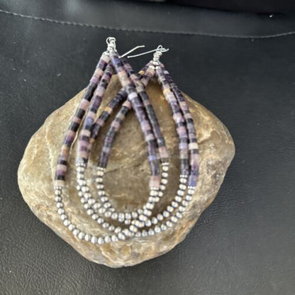 Native American Sugilite Heishi Bead Earrings | Sterling Silver | 4" | 14316