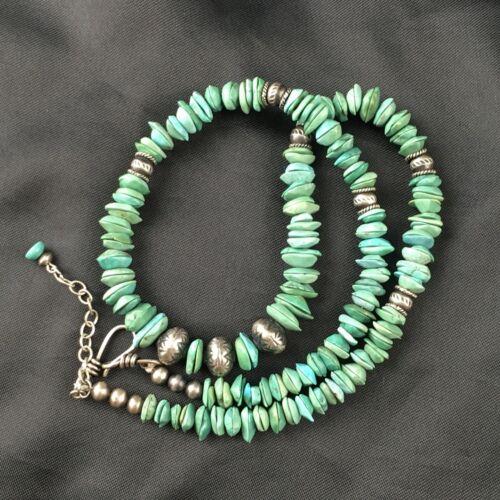 Men's Navajo Blue Green Turquoise Necklace | Sterling Silver | 19" | Authentic Native American Handmade | 10131